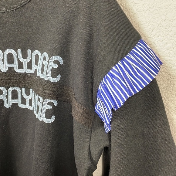 New Rentrayage Logo Graphic Ruffle Sweatshirt In Blue and Black 3/4 Sleeve Sz M - Picture 14 of 14